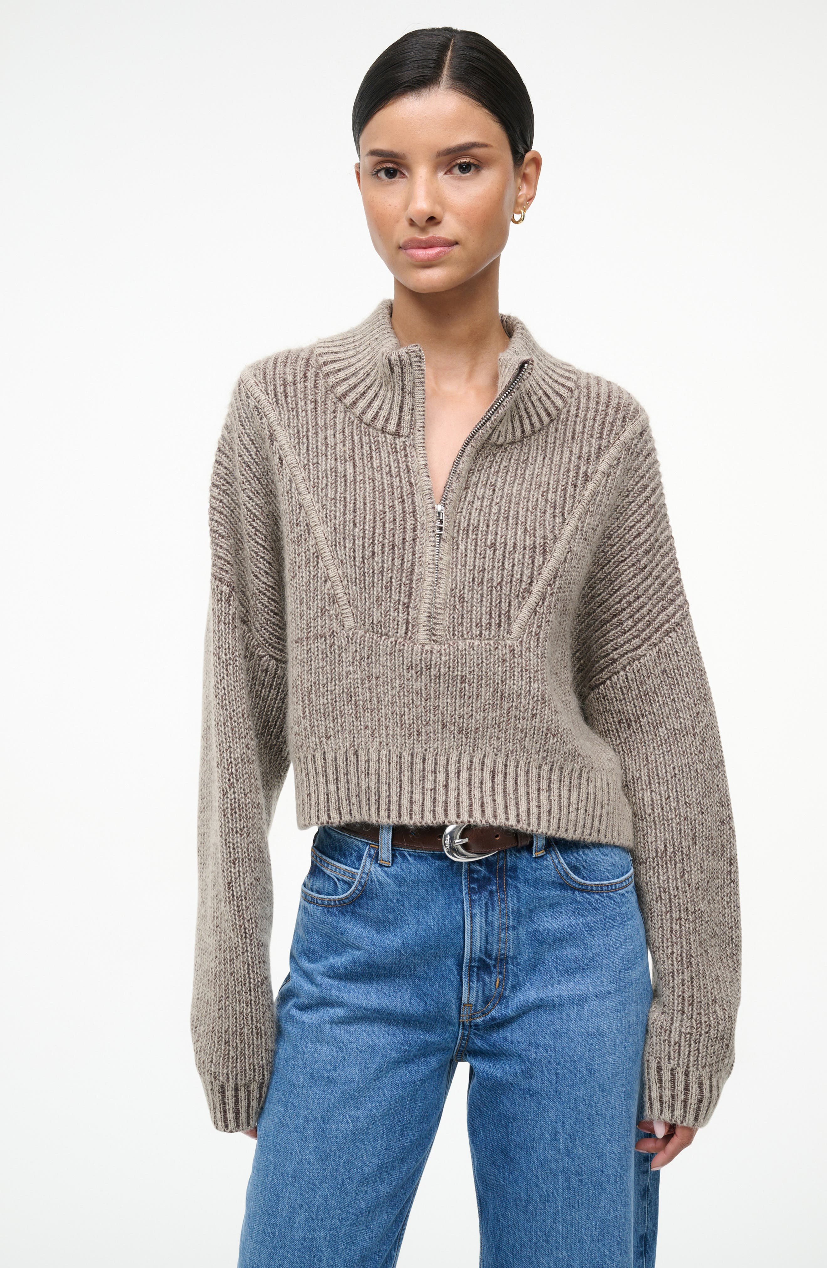 STAUD Hampton Crop Cotton Blend Half-Zip Sweater in Bisque at Nordstrom - 3
