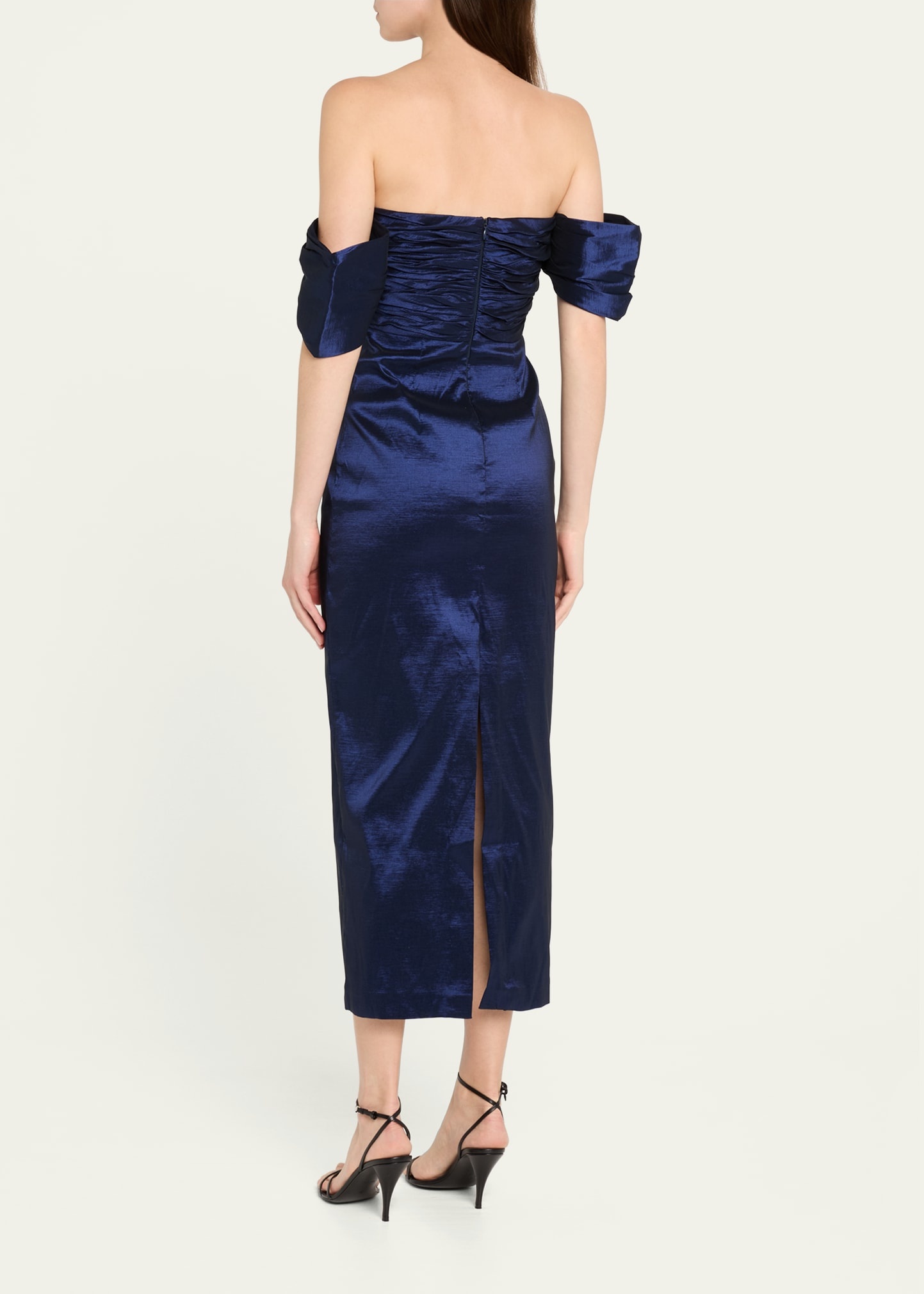 Adele Ruched Taffeta Midi Dress - 3