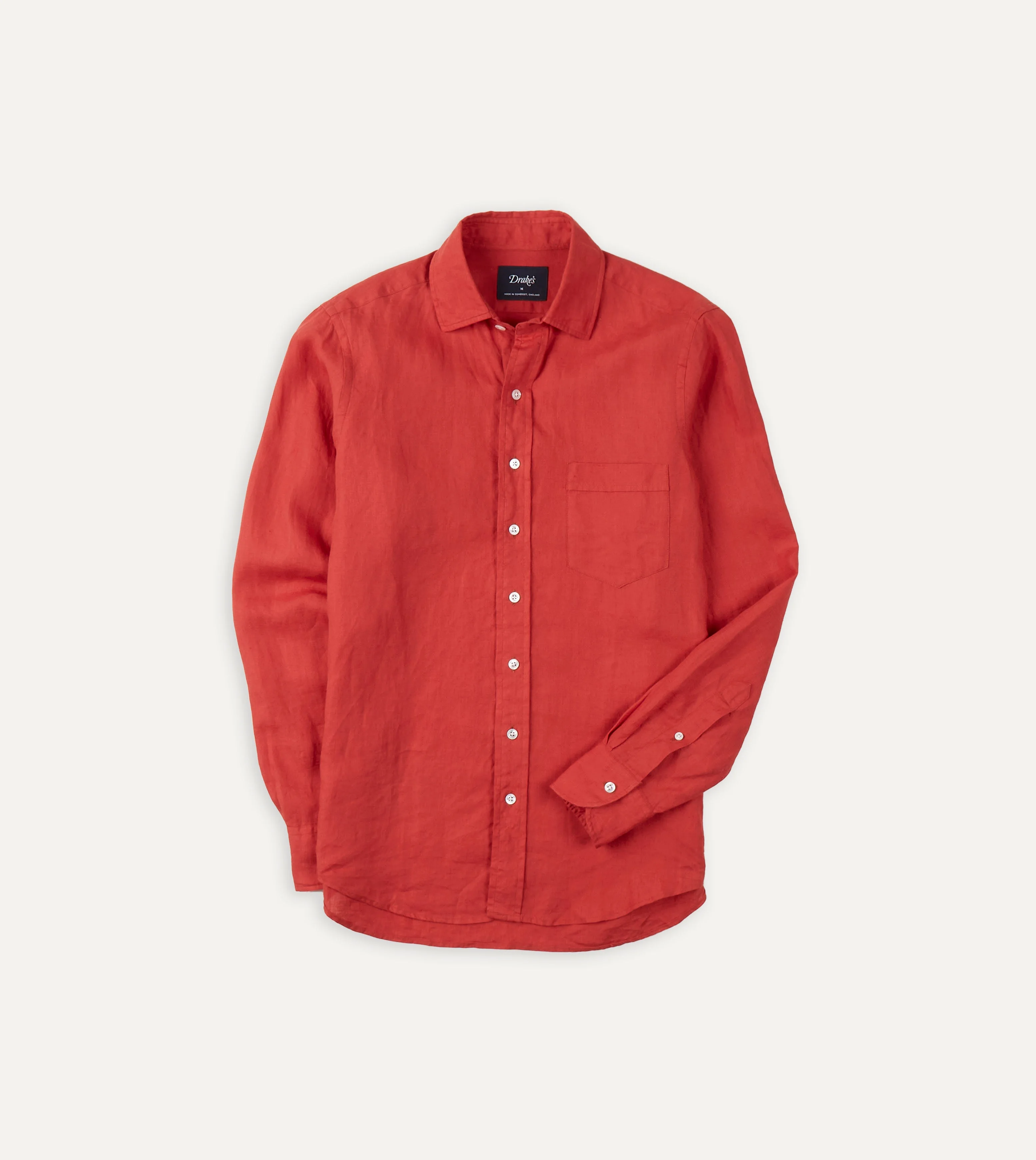 Red Linen Spread Collar Shirt - 1