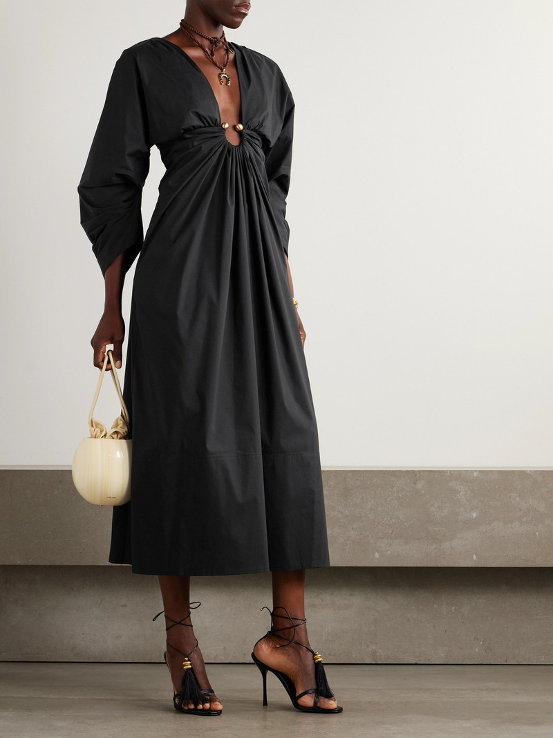 Cult Gaia Elyza Embellished Gathered Cotton-blend Poplin Midi Dress outlook