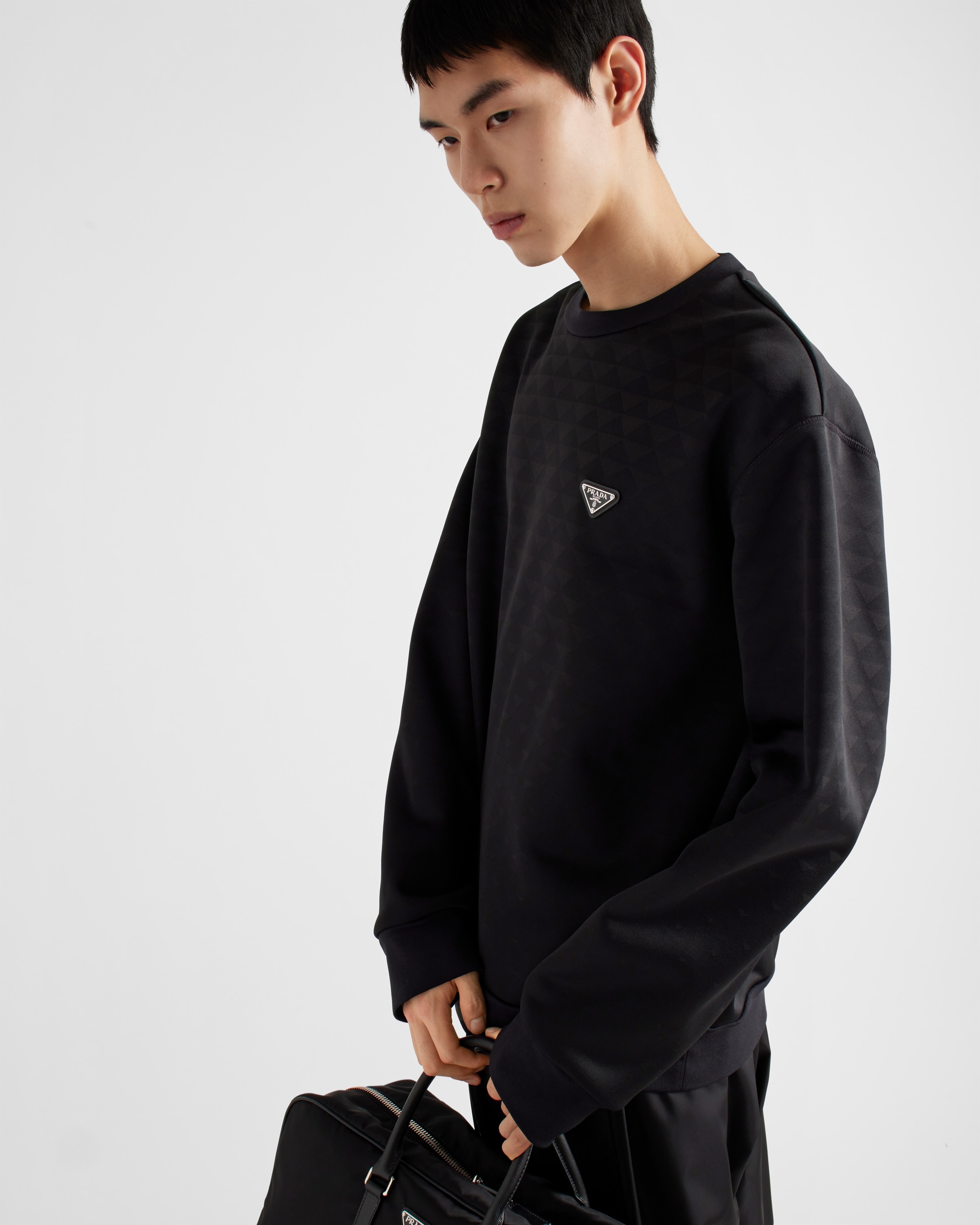 【PRADA】SWEATSHIRT Black/Black Technical cotton sweatshirt | PRADA