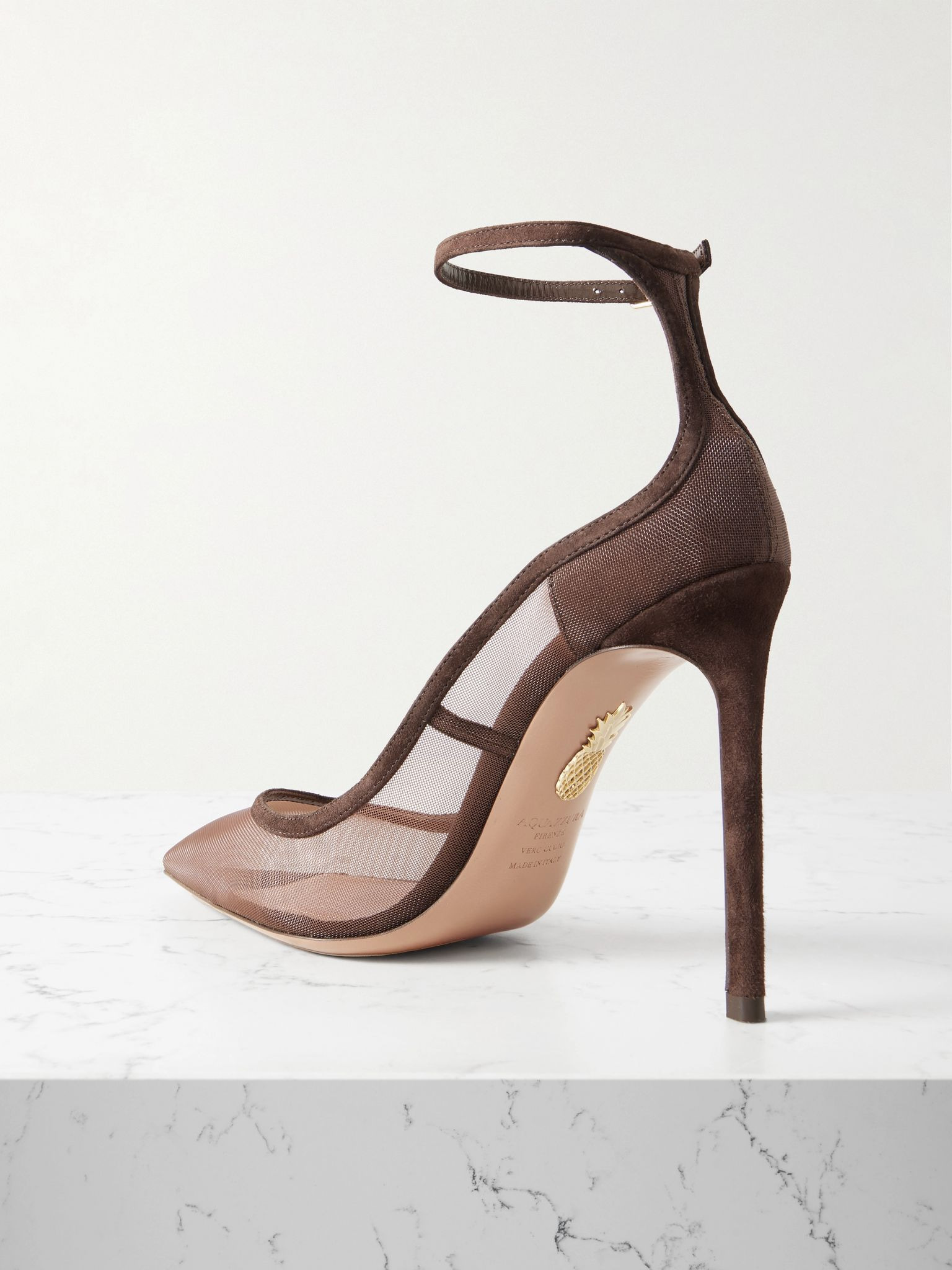 Love Affair 105 suede-trimmed mesh point-toe pumps Chocolate - 3
