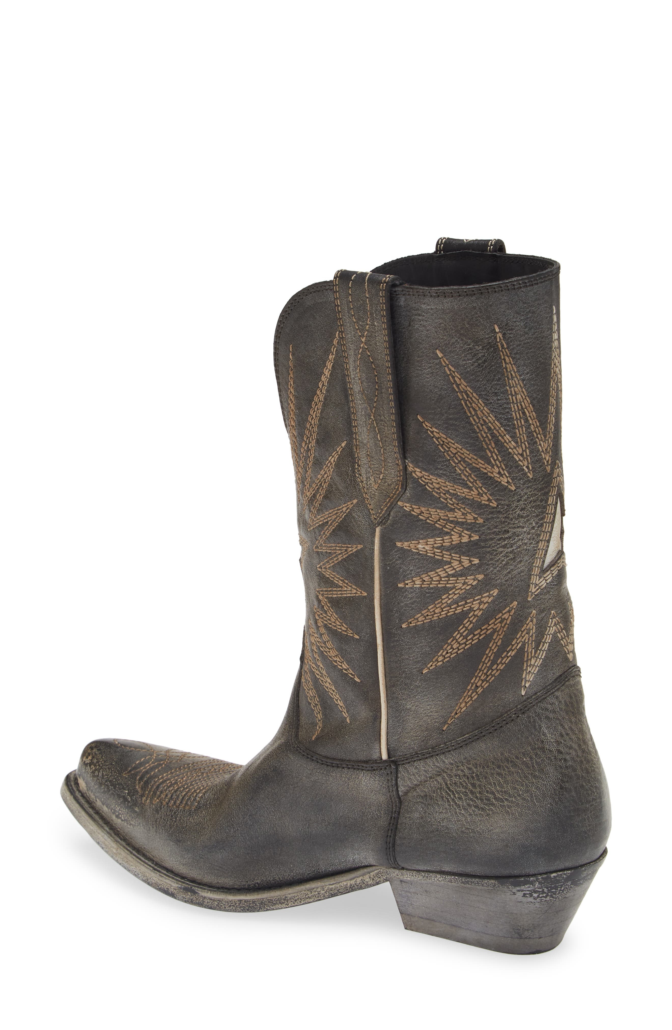 Golden Goose Wish Star Short Western Boot in Black/Ecru Silver at Nordstrom - 2