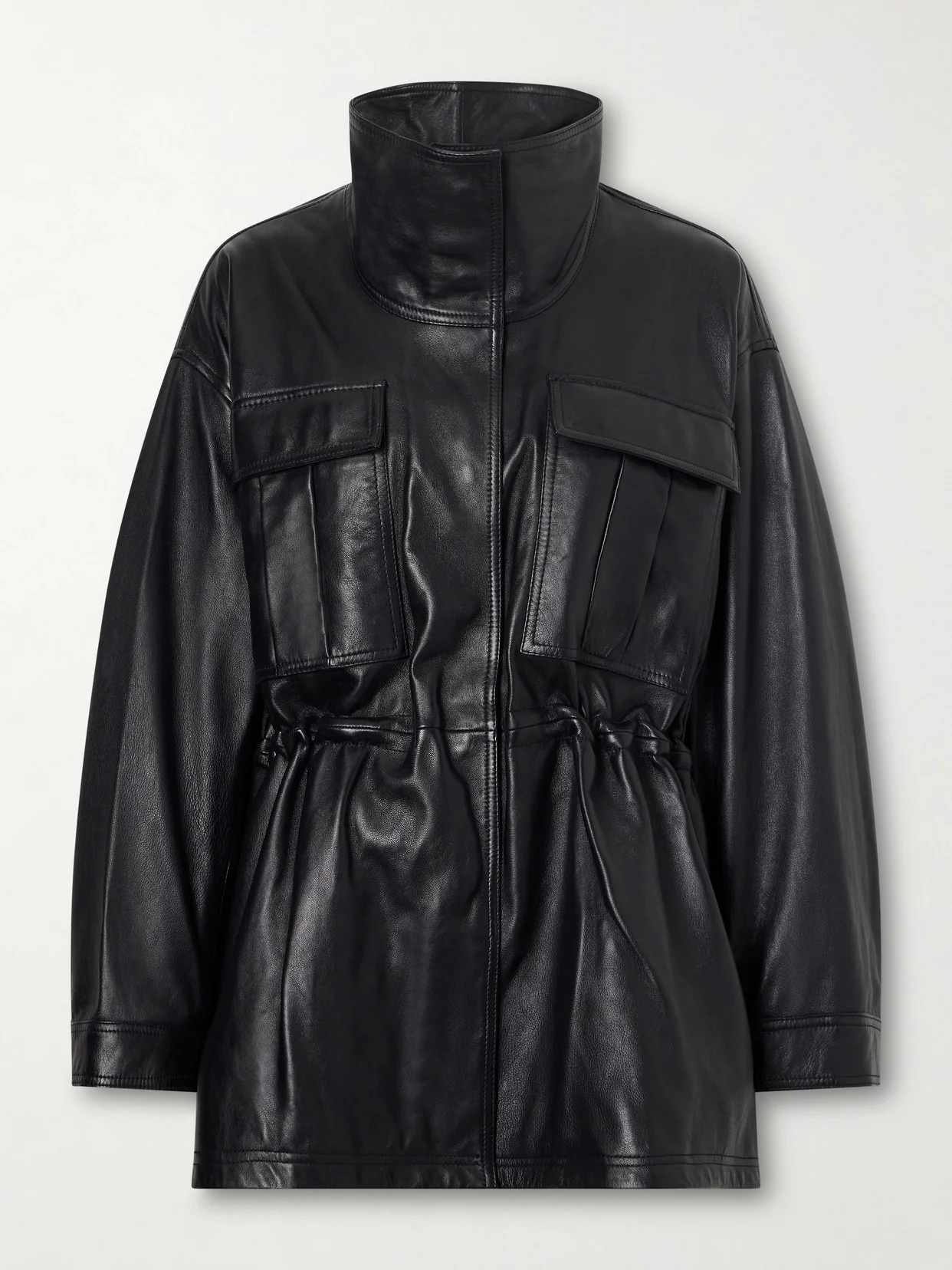 Sculptural Gathered Leather Jacket - 1