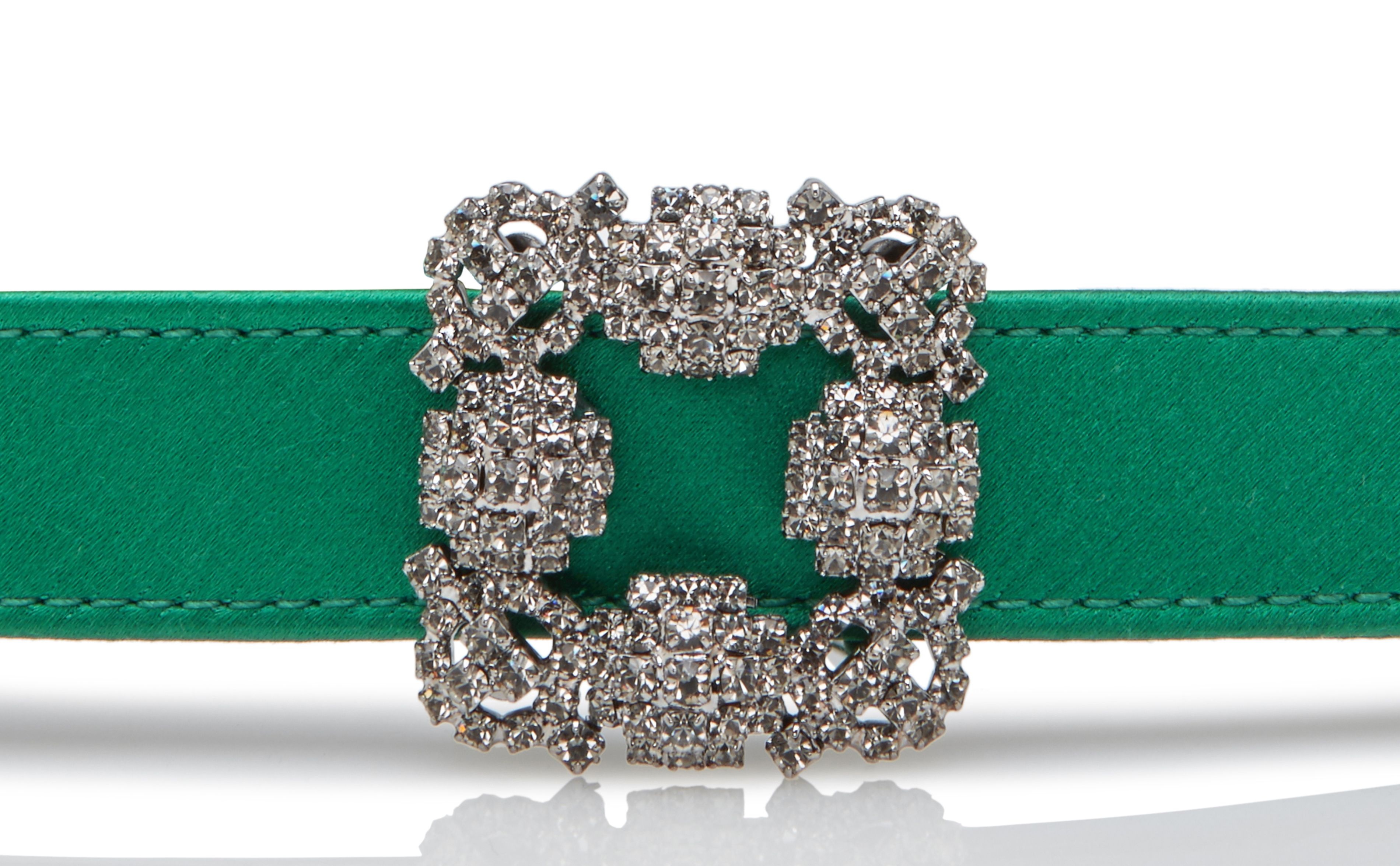 Green Satin Crystal Buckled Belt - 4