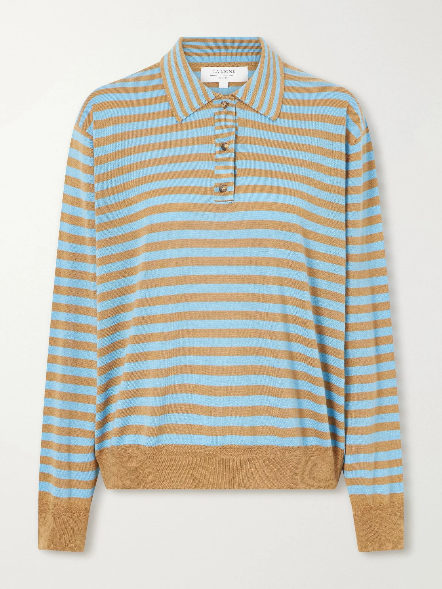Ben striped silk, wool and cashmere-blend polo sweater Blue - 1