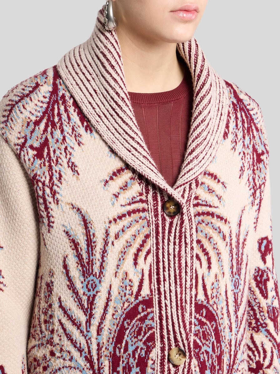 WOOL AND COTTON JACQUARD MAXI CARDIGAN - 2
