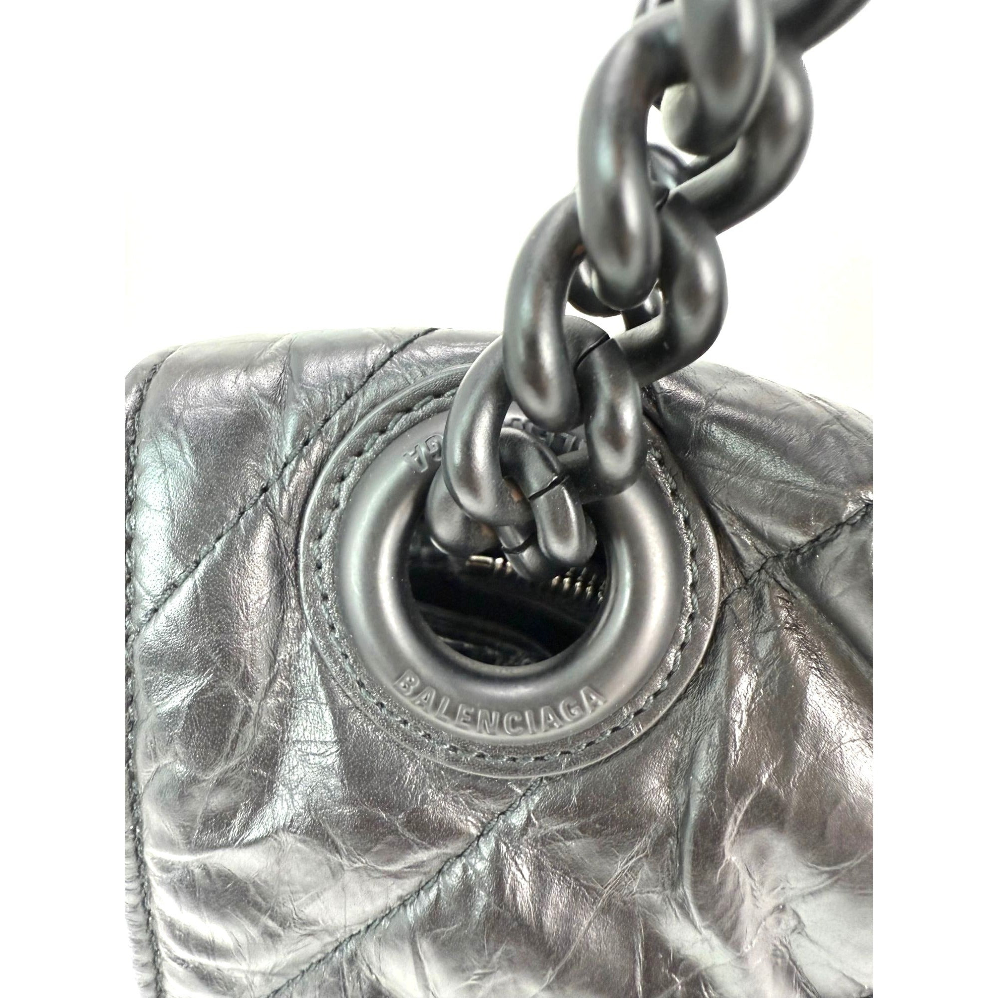 Balenciaga Large Crush Leather Matte Black Quilted  Shoulder Bag - 6