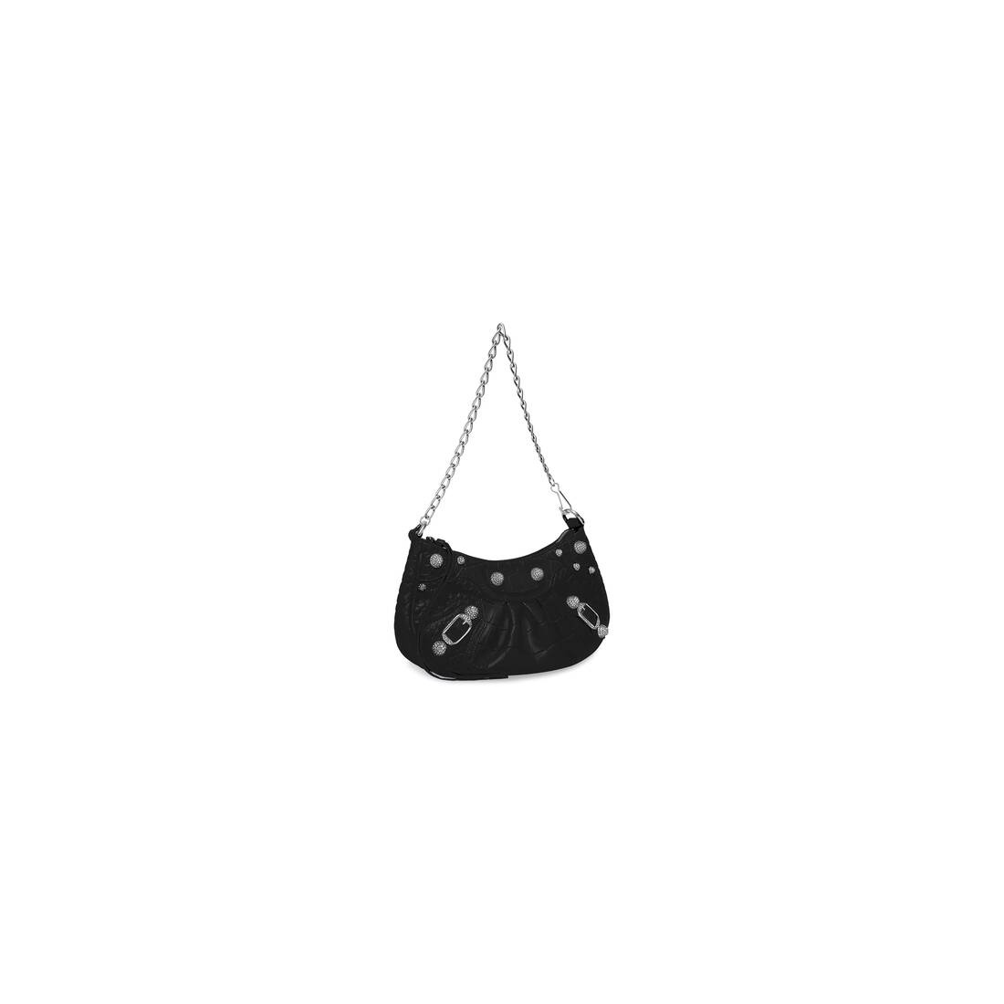 Women's Le Cagole Mini Purse With Chain Crocodile Embossed With Rhinestones in Black - 2