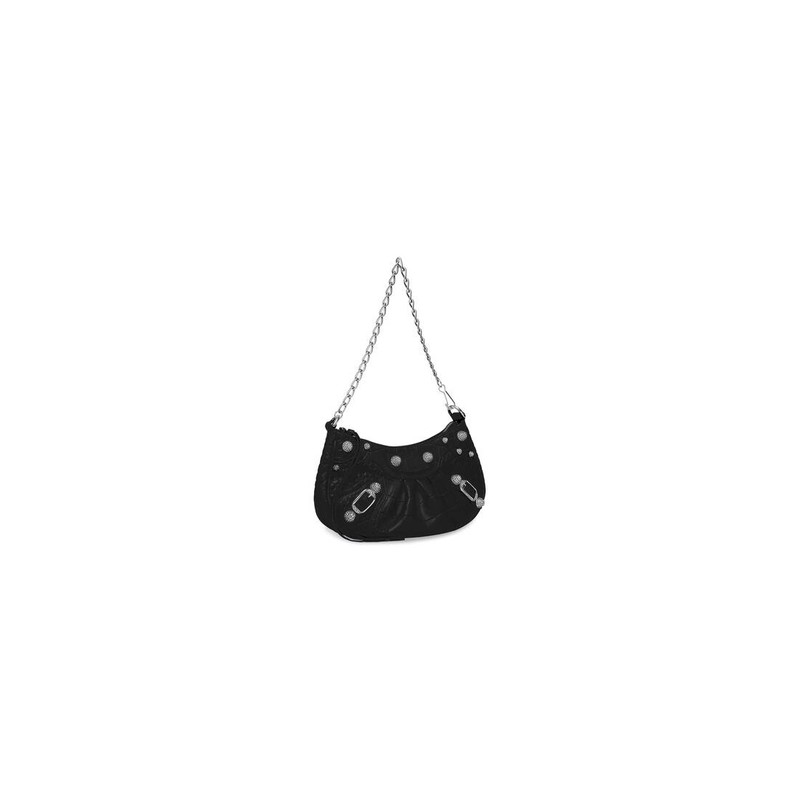 BALENCIAGA Women's Le Cagole Mini Purse With Chain Crocodile Embossed With Rhinestones in Black outlook