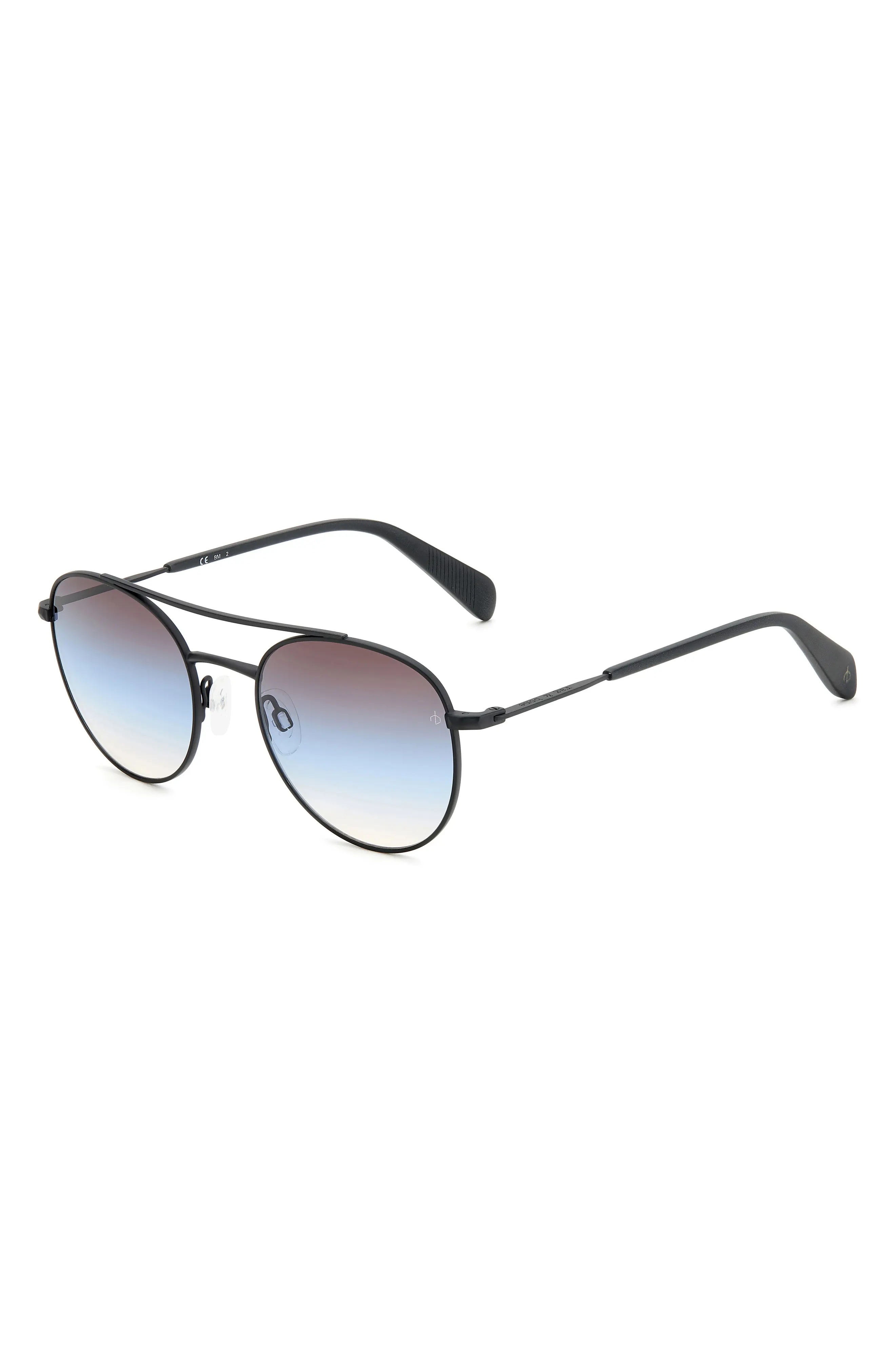 51mm Round Sunglasses in Matte Black/Brown Blue - 2