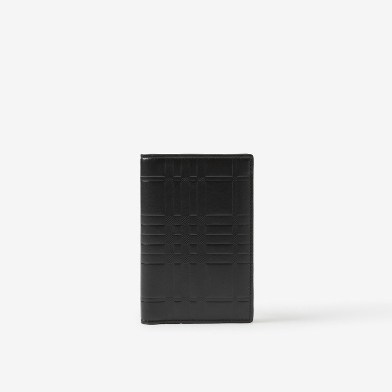 Embossed Check Leather Passport Holder 1