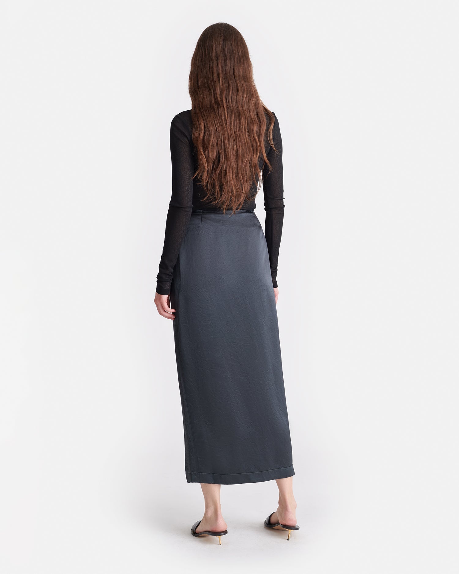Crinkled Satin Midi Skirt - 4