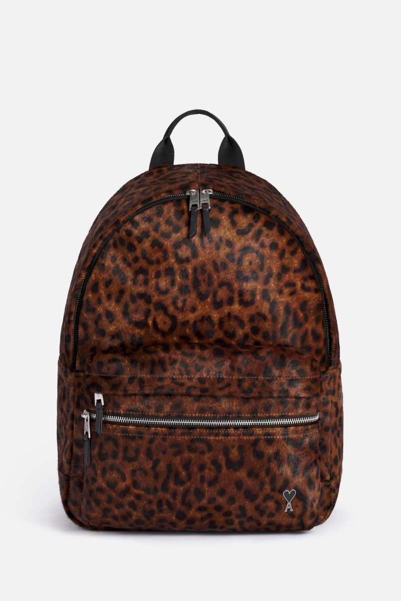 AMI Paris leopard-print zipped backpack outlook