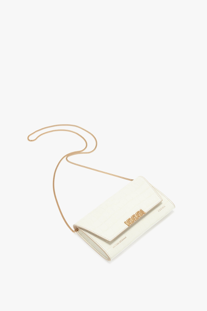 Exclusive Wallet On Chain In Ivory Croc-Effect Leather 6