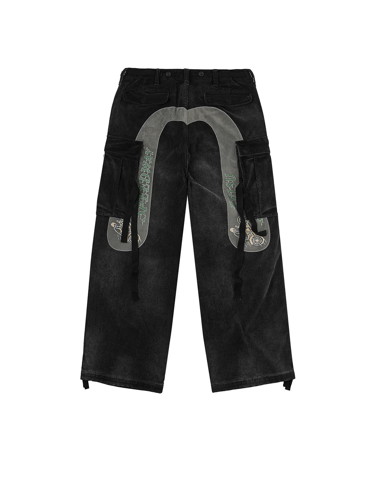 Washed Daicock Embroidery Wide-leg Corduroy Cargo Pants - 1