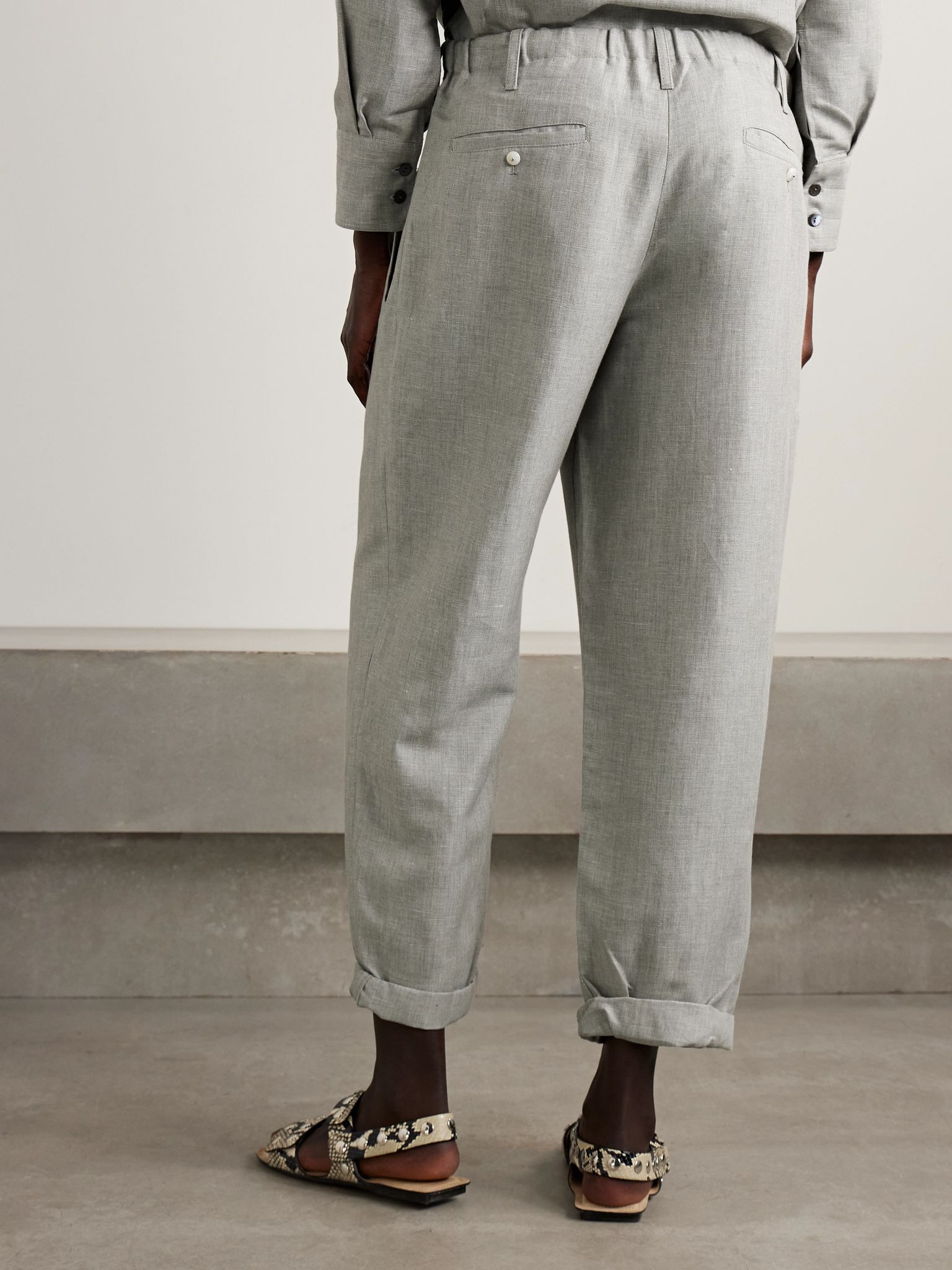 Linen, cotton and wool-blend twill pants Light gray - 4