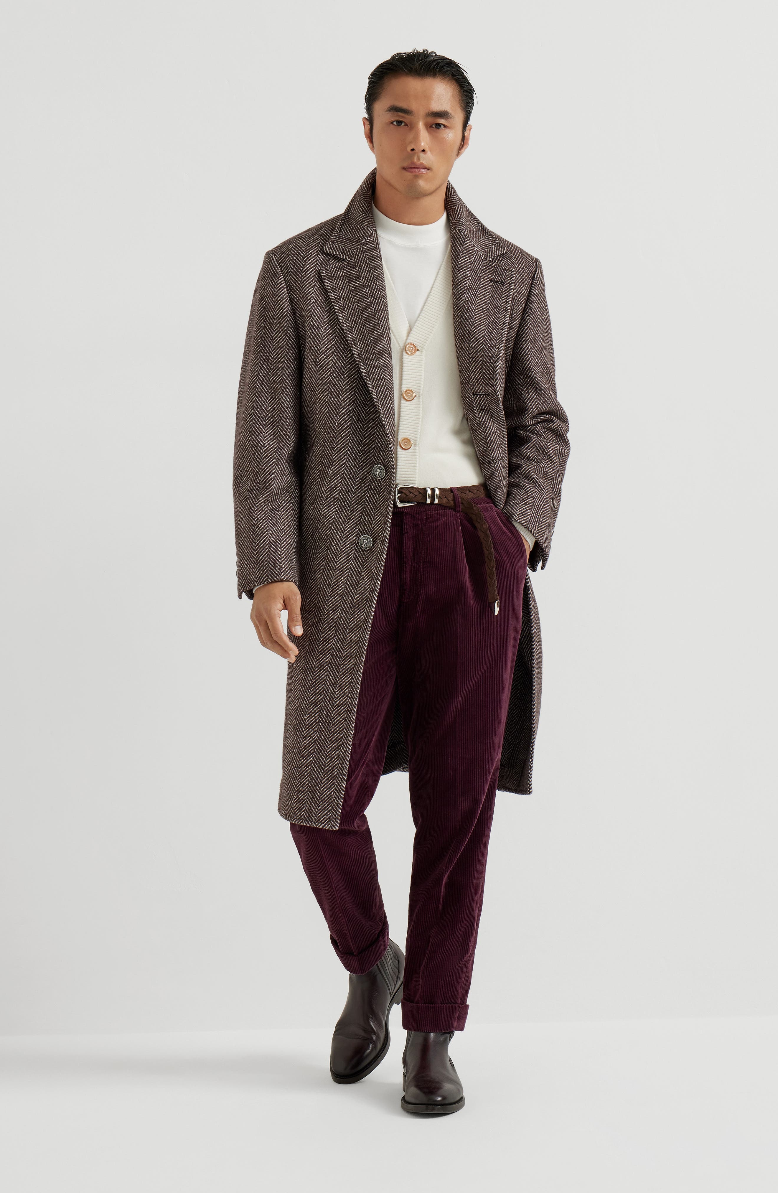 Brunello Cucinelli Chevron flannel coat in Brown at Nordstrom - 6