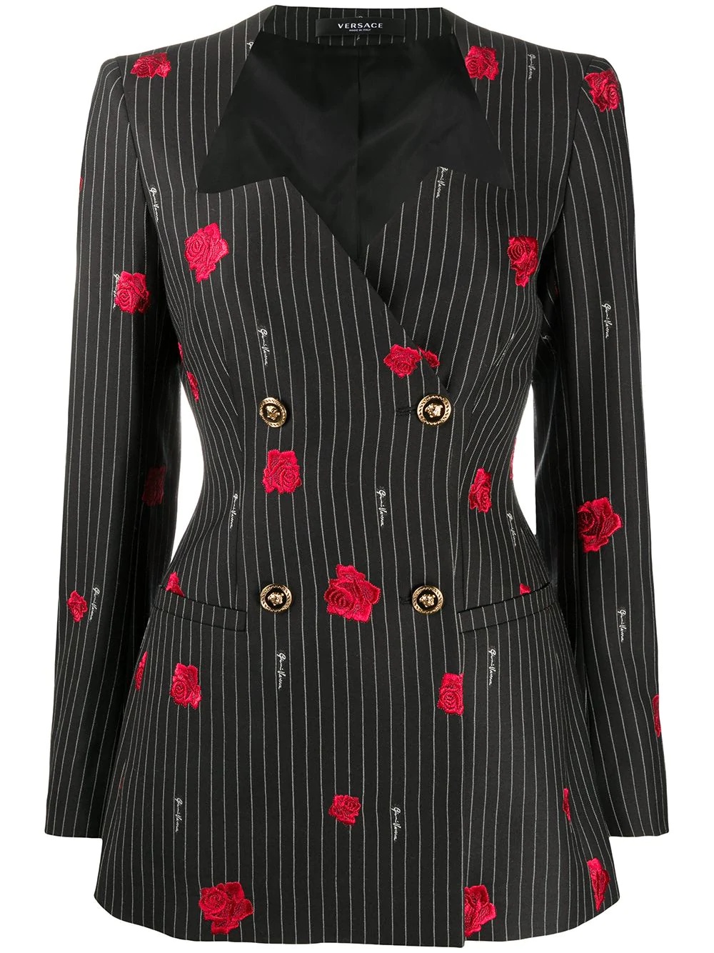 rose-embroidered pinstripe blazer - 1