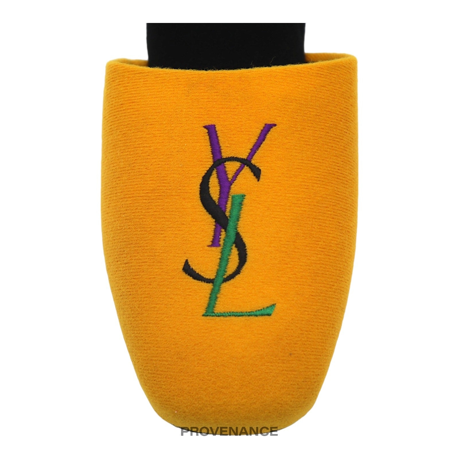 Yves Saint Laurent YSL Logo Slipper - Yellow Velour - 5
