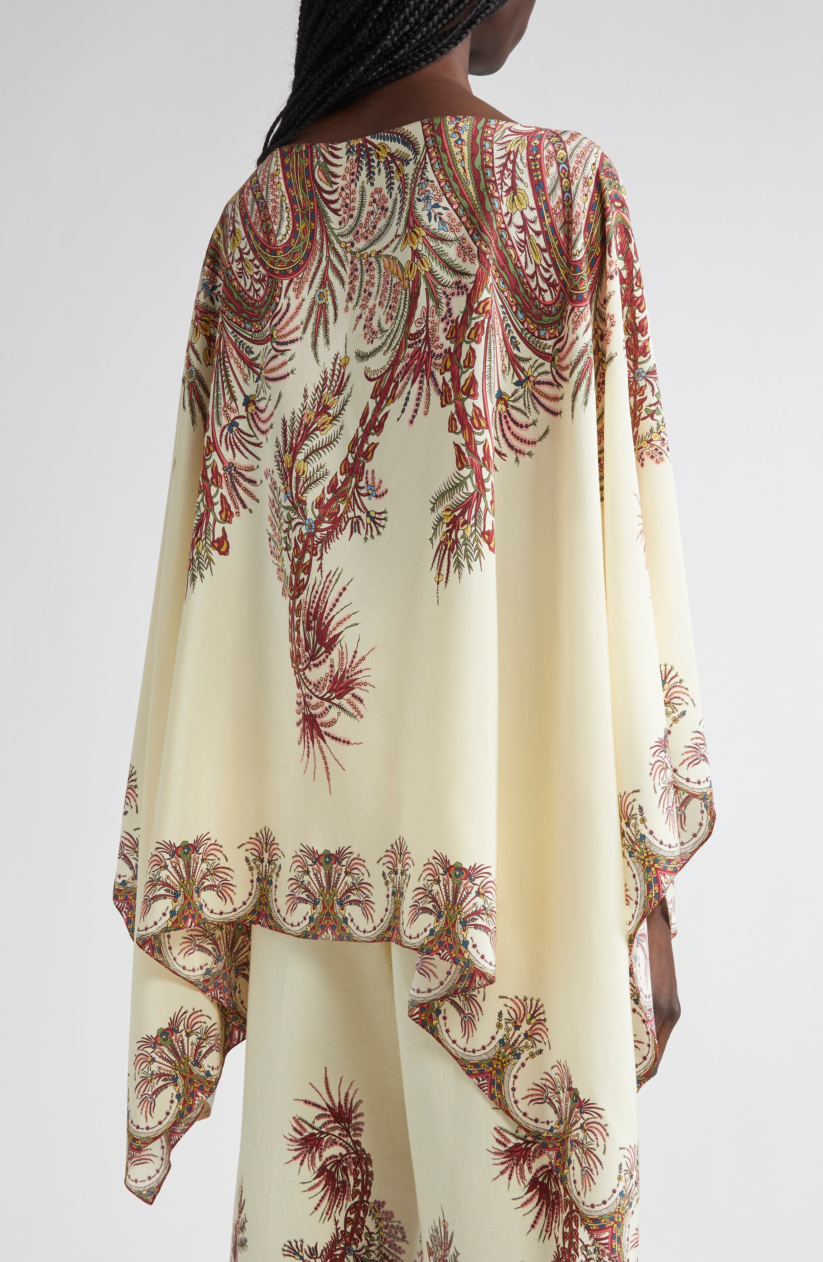Etro Paisley Border Silk Poncho Top in Stampa F.do Bianco at Nordstrom - 3