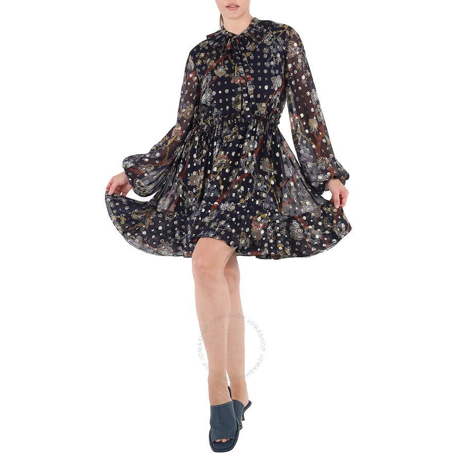 Chloe Blue Floral Silk Georgette Dress - 4