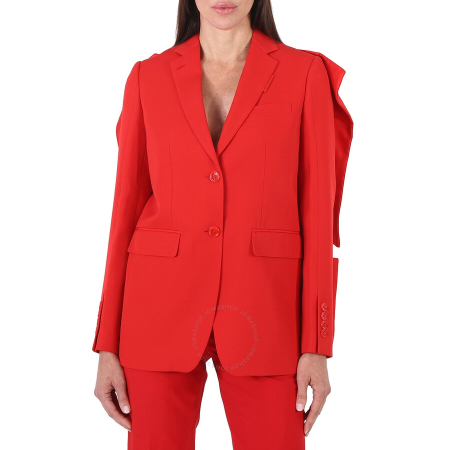 Burberry Ladies Bright Red Grain De Poudre Wool Panel Detail Tailored Blazer Jacket - 3