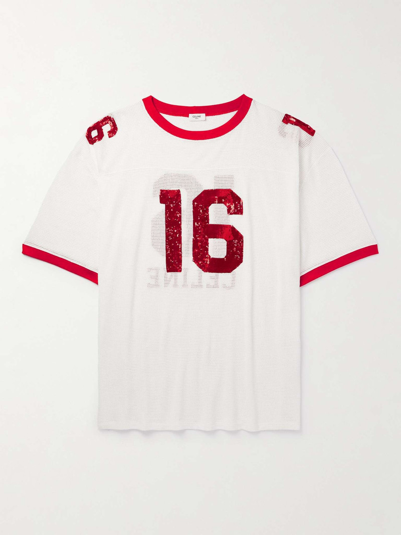 Oversized Sequin-Embellished Cotton-Mesh T-Shirt 1