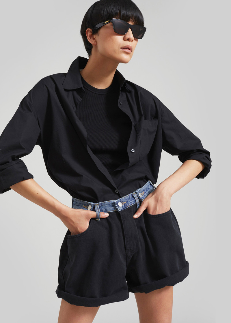 Hayla Contrast Denim Shorts - Black/Blue 1