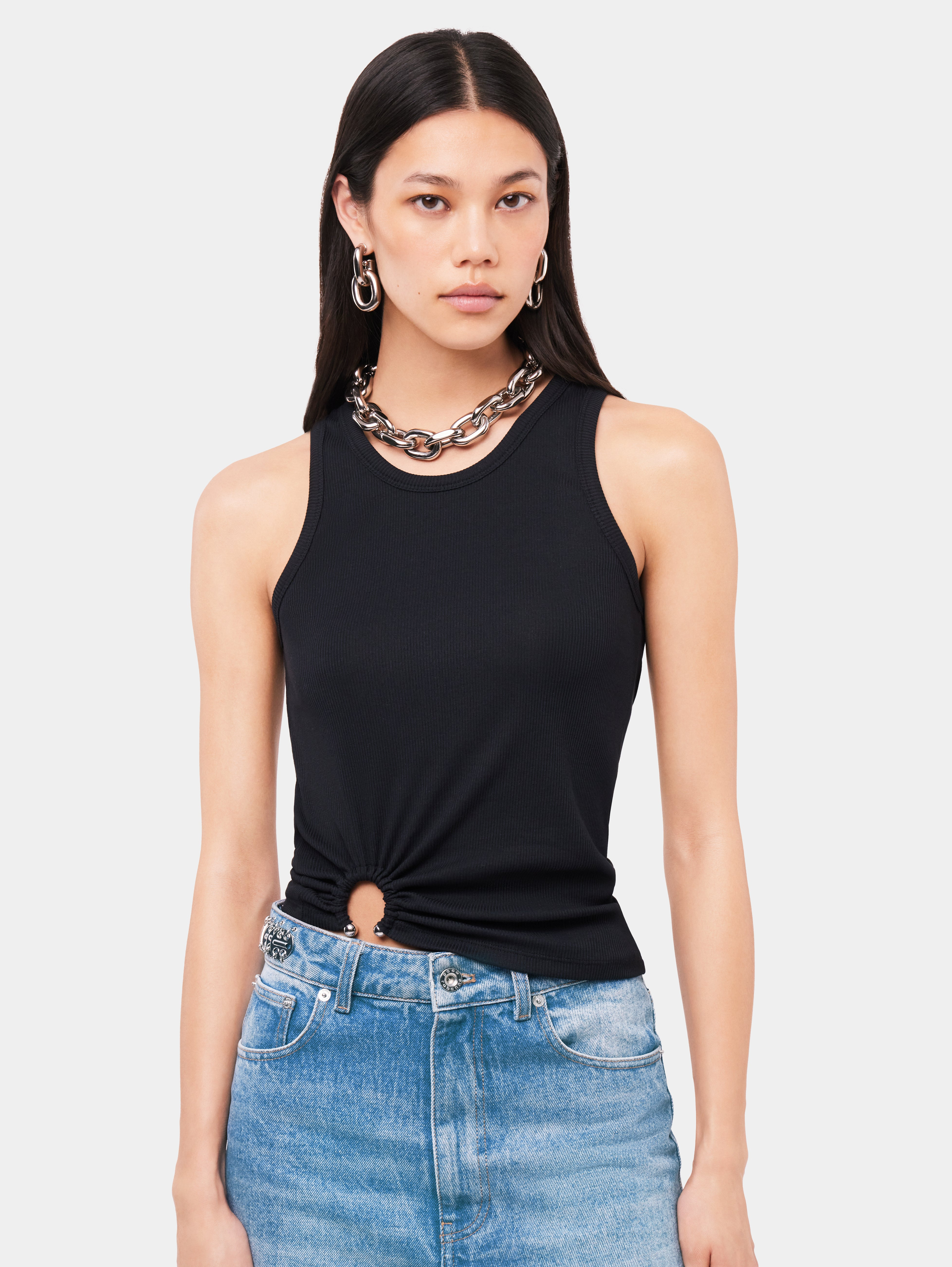 BLACK TANK TOP WITH SIGNATURE PIERCING - 2