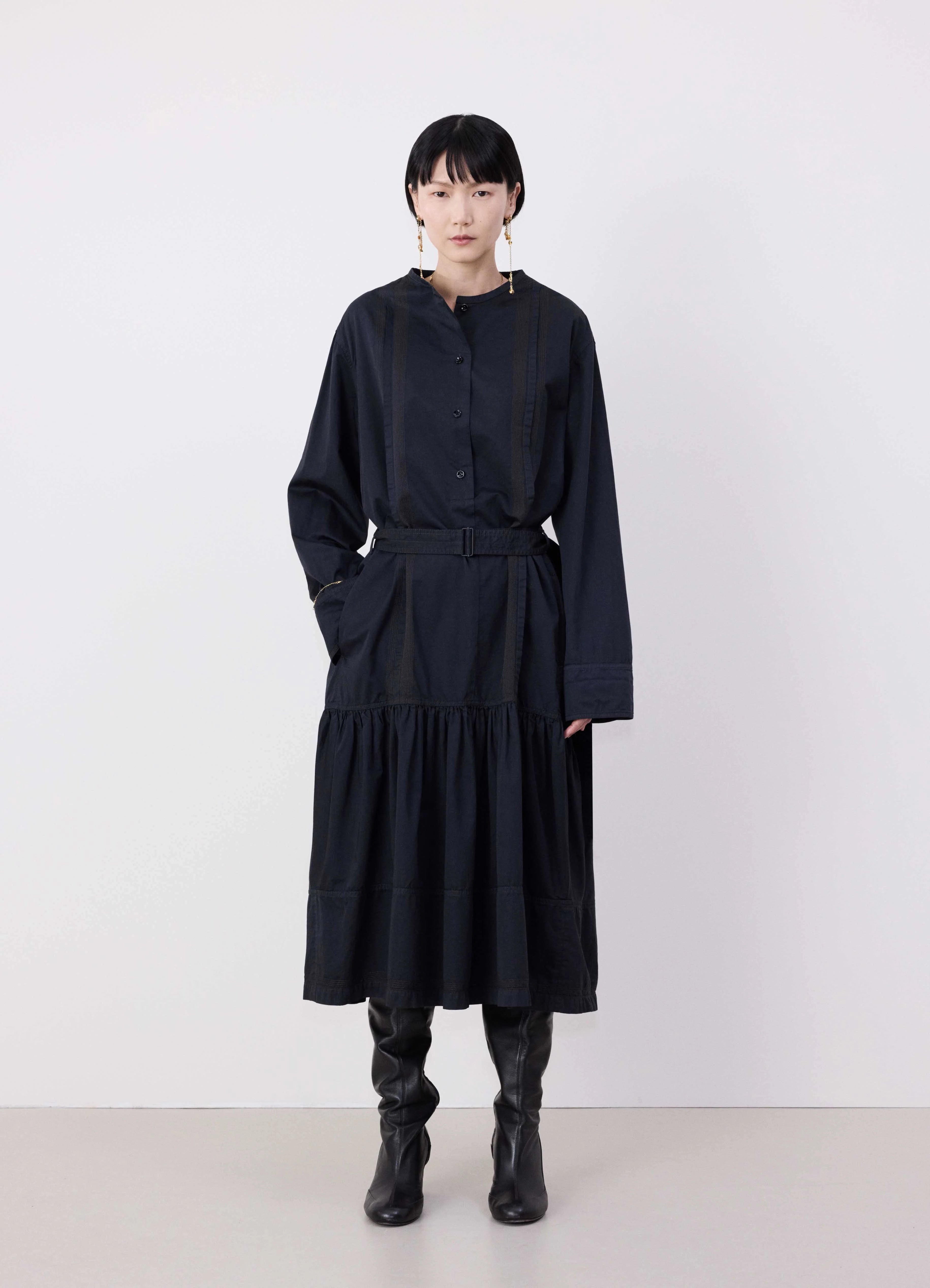 MULTI-TOPSTITCH GATHERED DRESS - 1