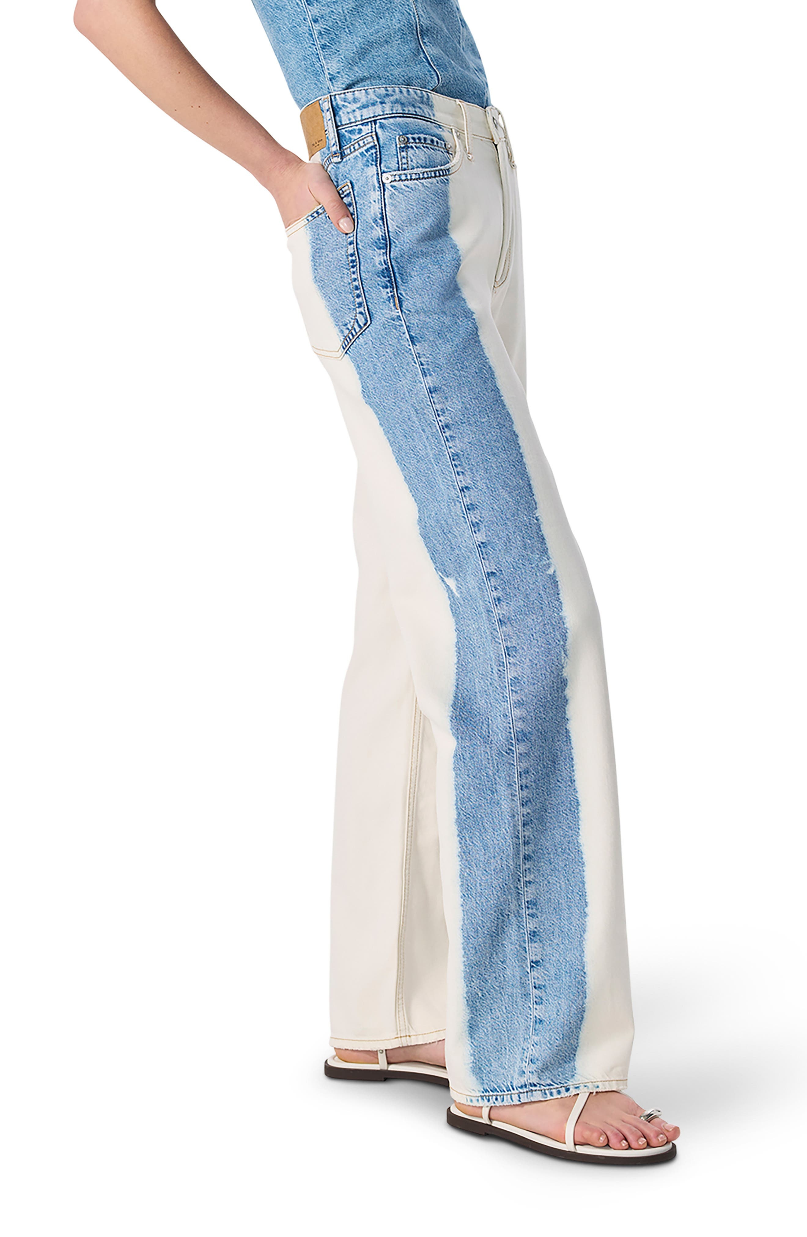rag & bone Featherweight Logan Two-Tone Mid Rise Wide Leg Jeans in Bleach Blue at Nordstrom - 3