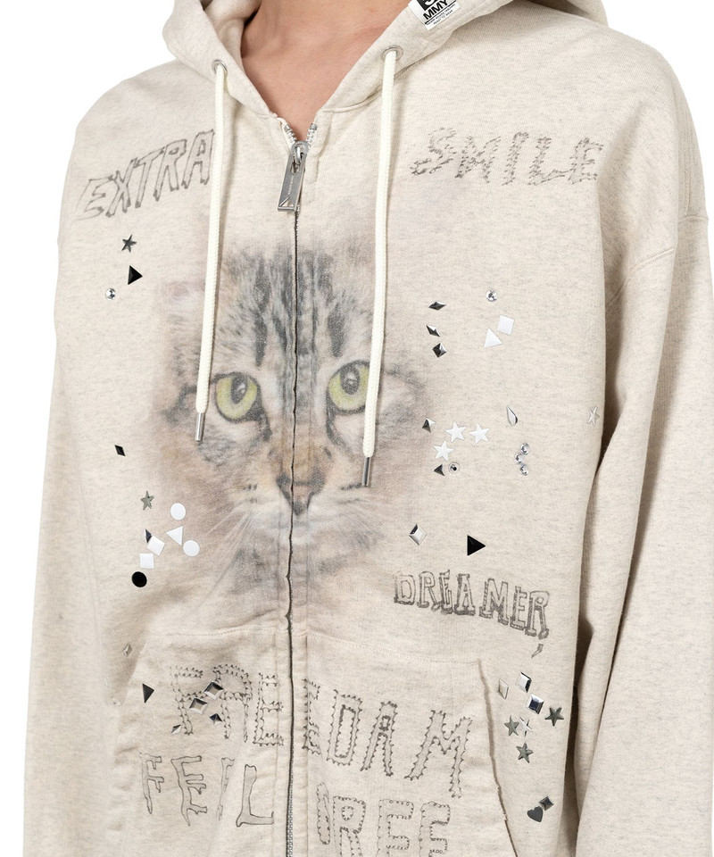 Animal Printed Embellished Distressed Zip-up Hoodie 7