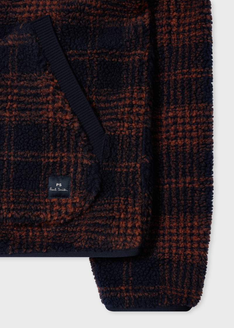 Navy and Orange Check Zip Fleece Jacket 3