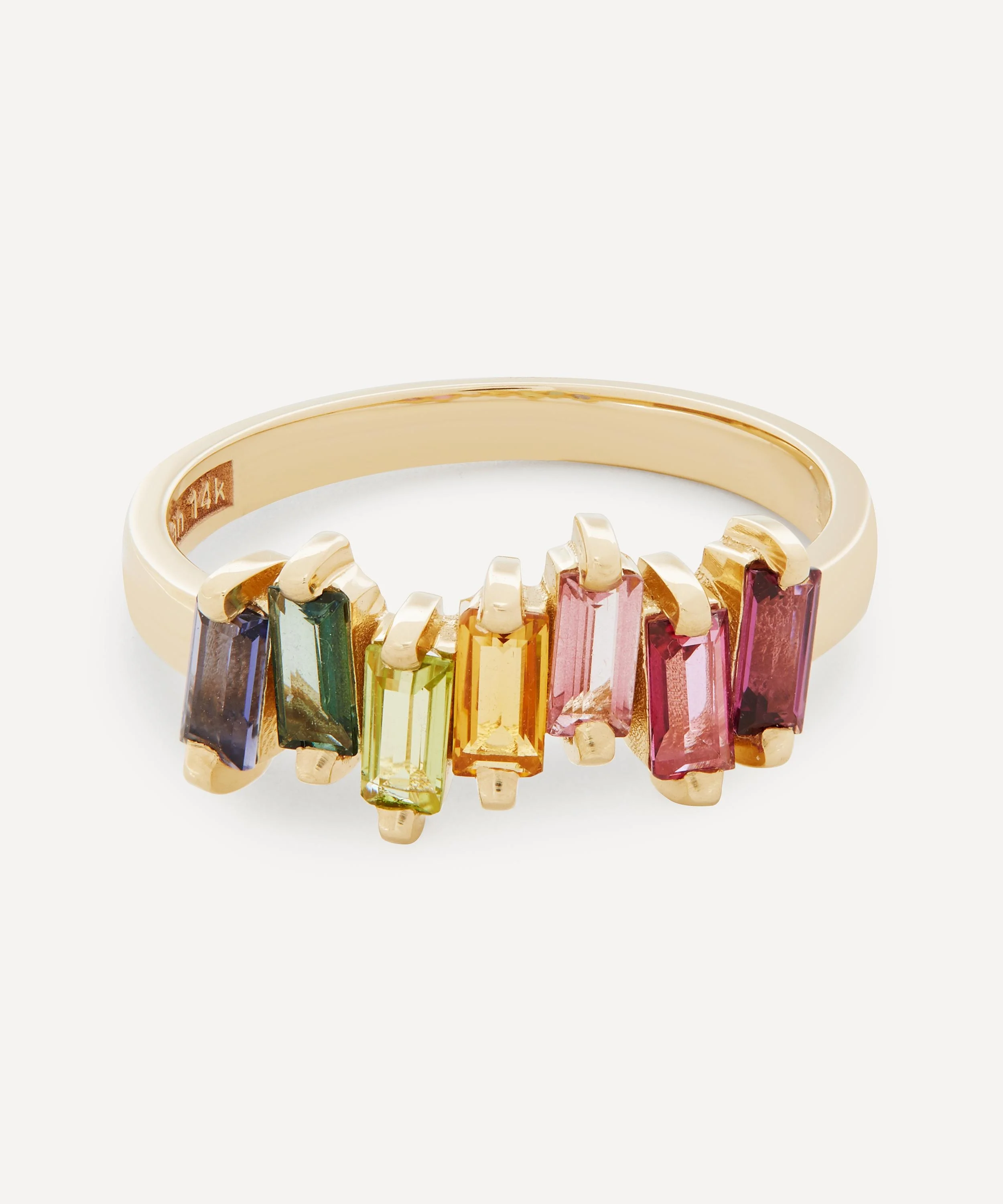 Gold Multi-Stone Uneven Rainbow Baguette Ring - 1