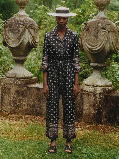 Erdem Truman mosaic-print twill jumpsuit outlook