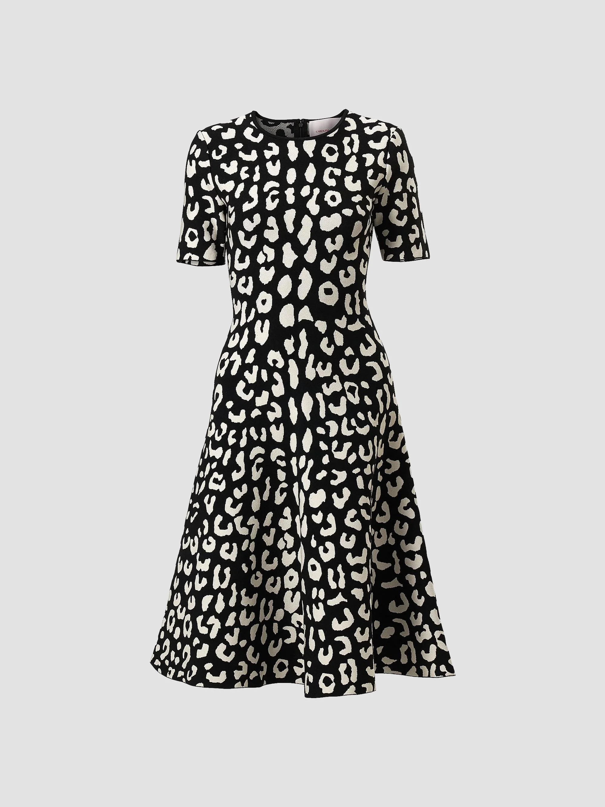 Women's Cheetah Jacqaurd Silk Midi Dress - Black White - 1