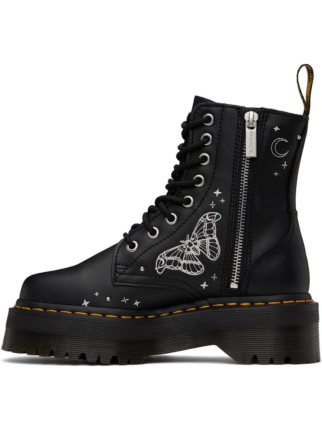 Black Jadon Celestial Moth Embroidered Platform Boots - 3