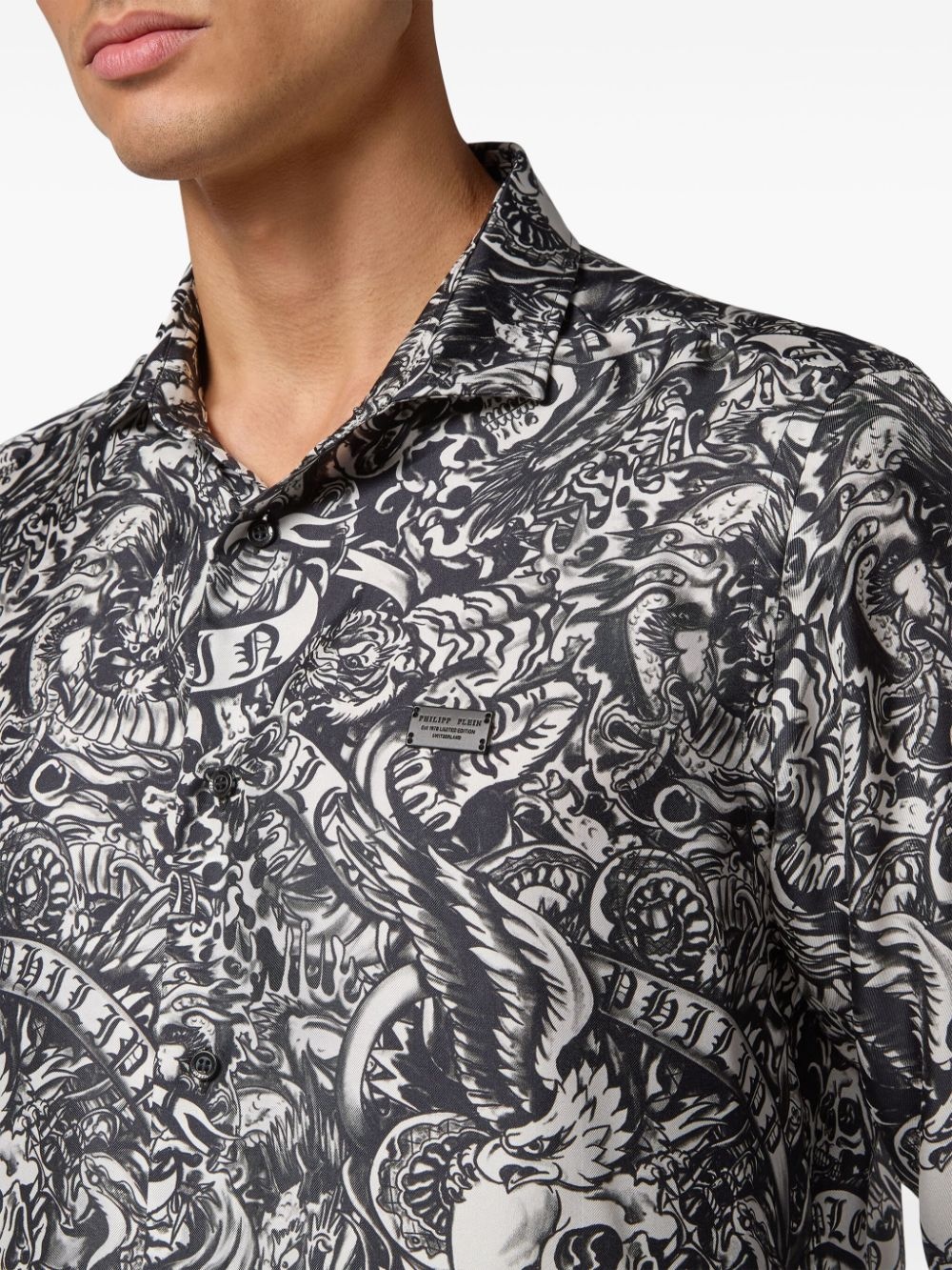 tattoo-print silk shirt - 5
