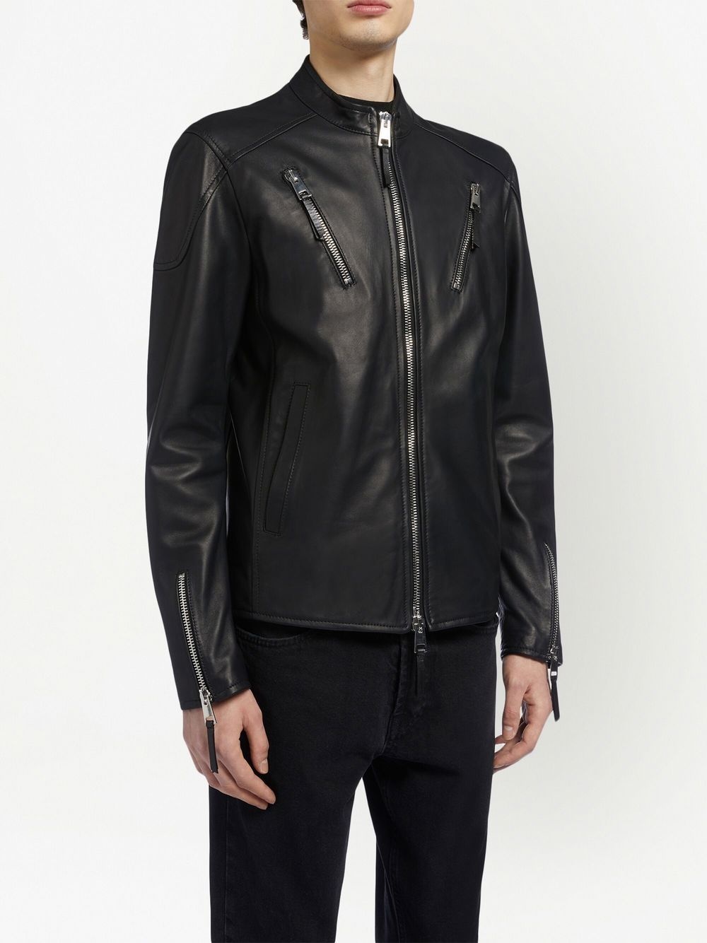 zipped leather jacket - 3