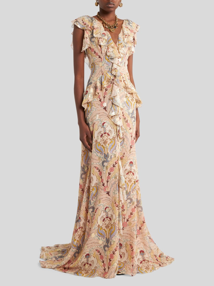 LONG PRINTED SILK DRESS - 3