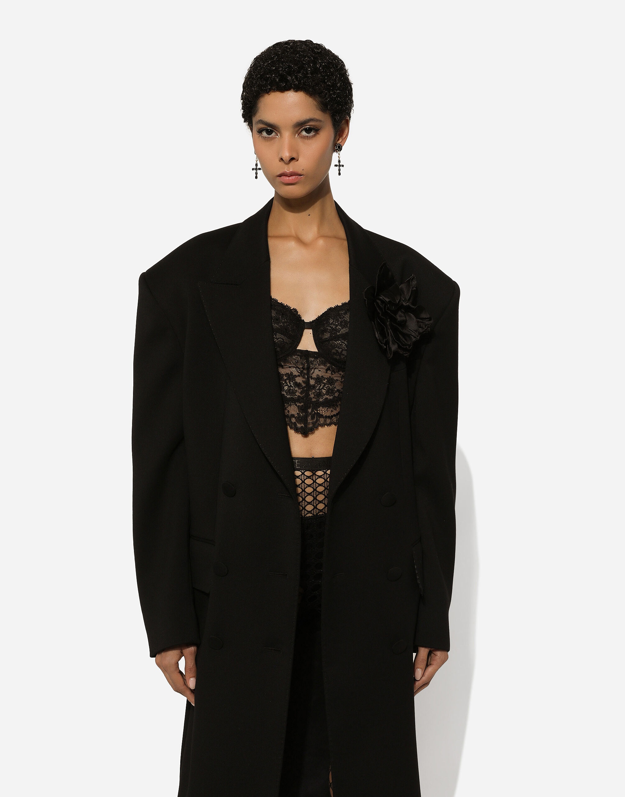 Oversize double-breasted coat in wool crepe - 5