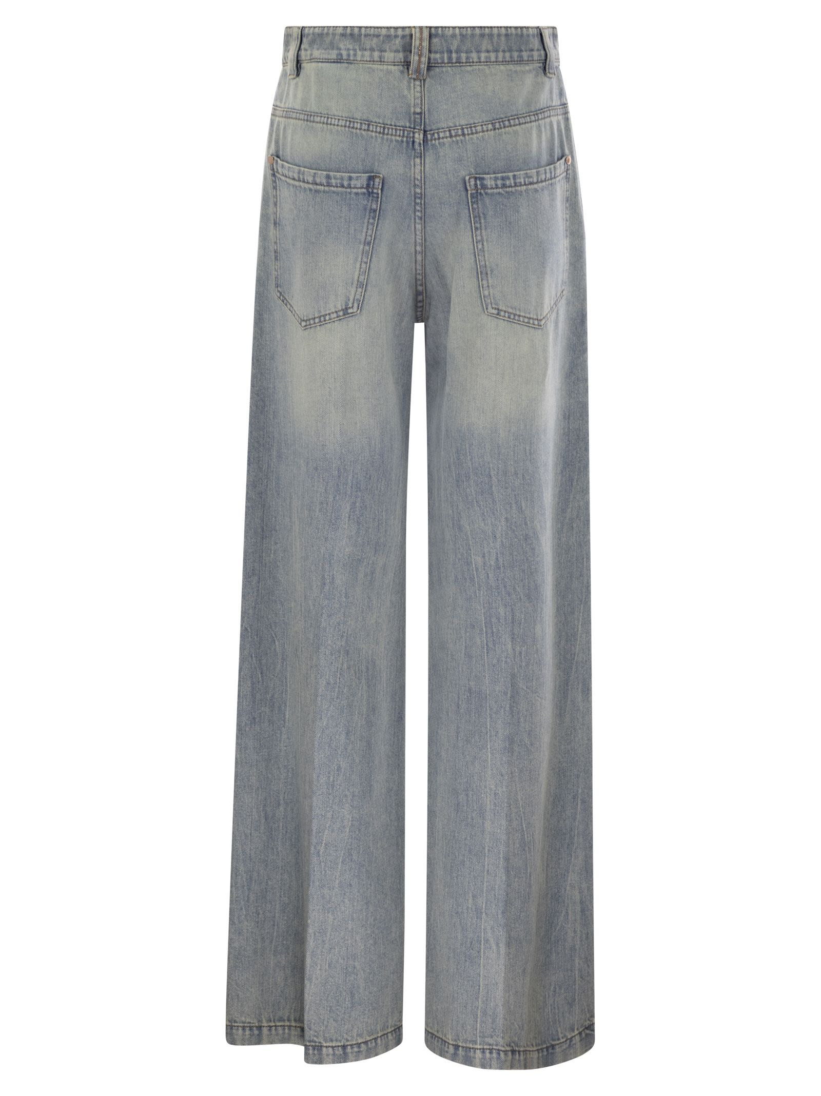 Brunello Cucinelli Women Soft Denim Low-Slung Trousers With Adjustable Waistband And Monile - 2