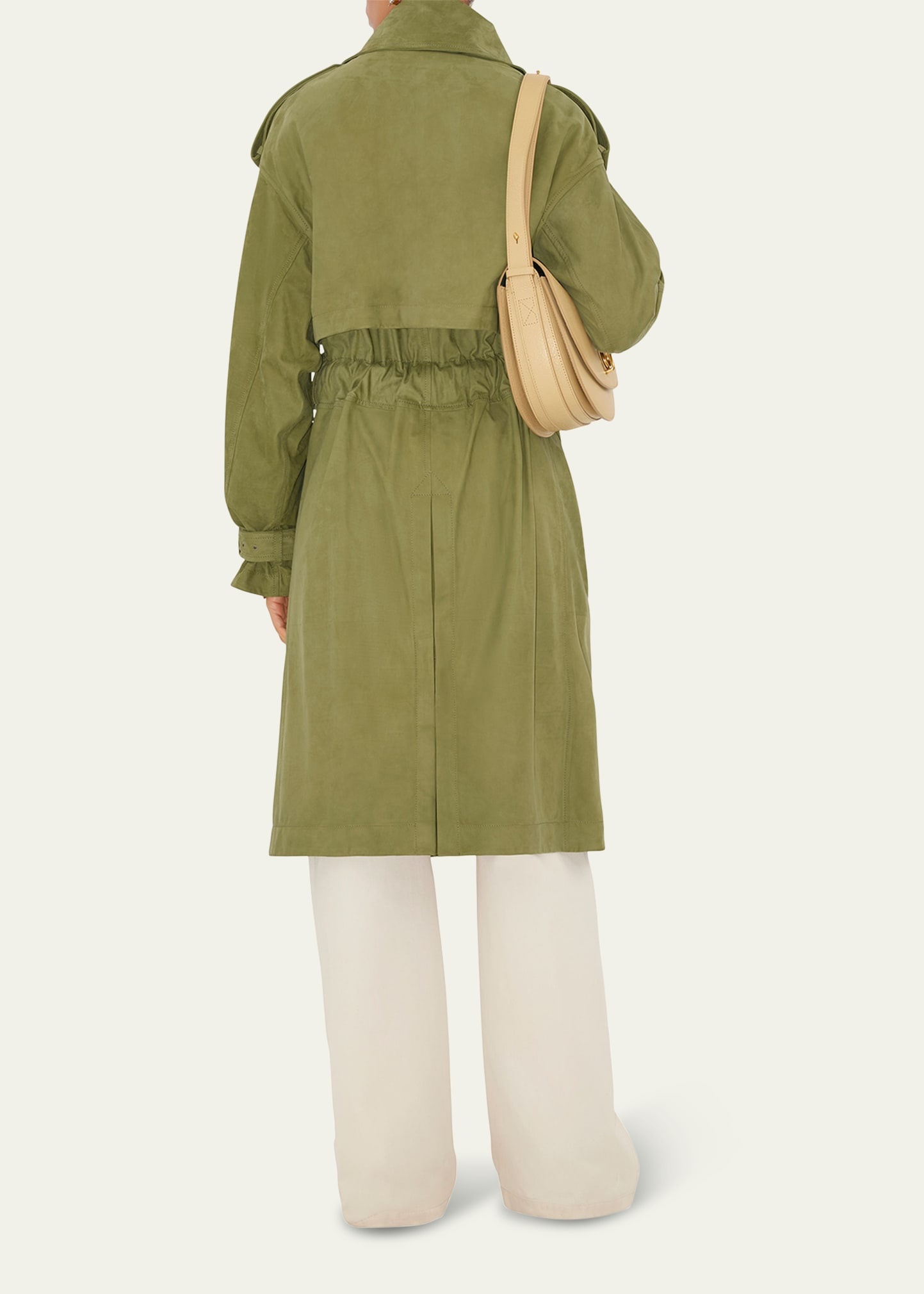 Double-Breasted Suede Trench Coat - 3