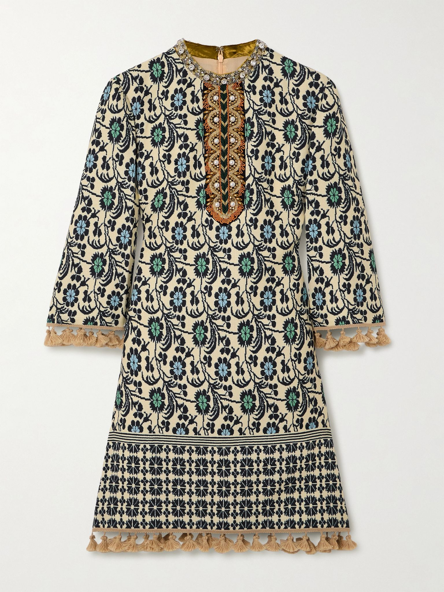 Embellished tasseled jacquard mini dress Multi - 1