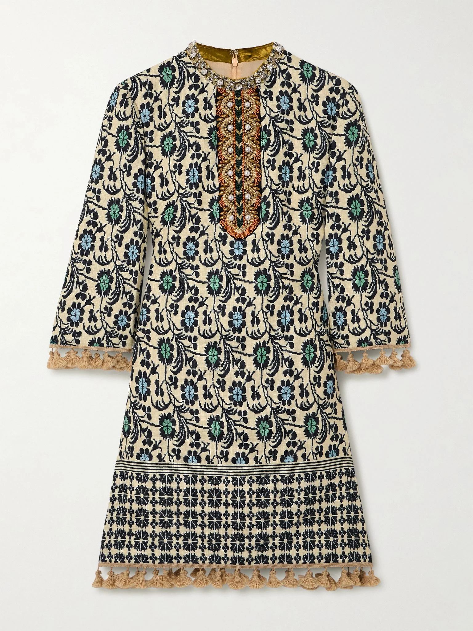 Embellished tasseled jacquard mini dress Multi - 1