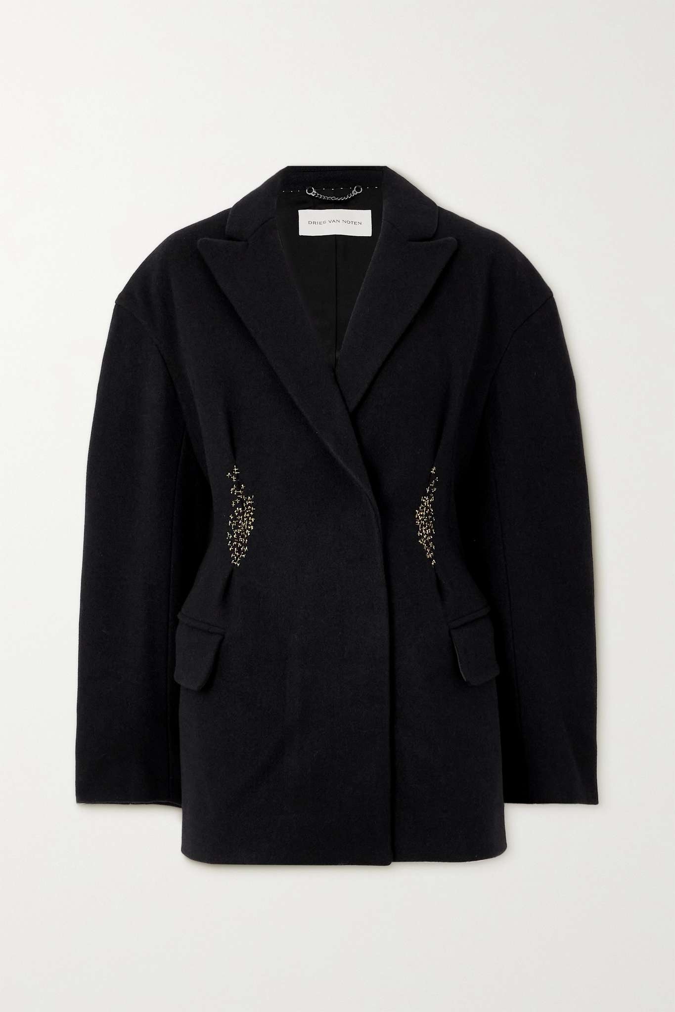 Bead-embellished embroidered wool blazer - 1