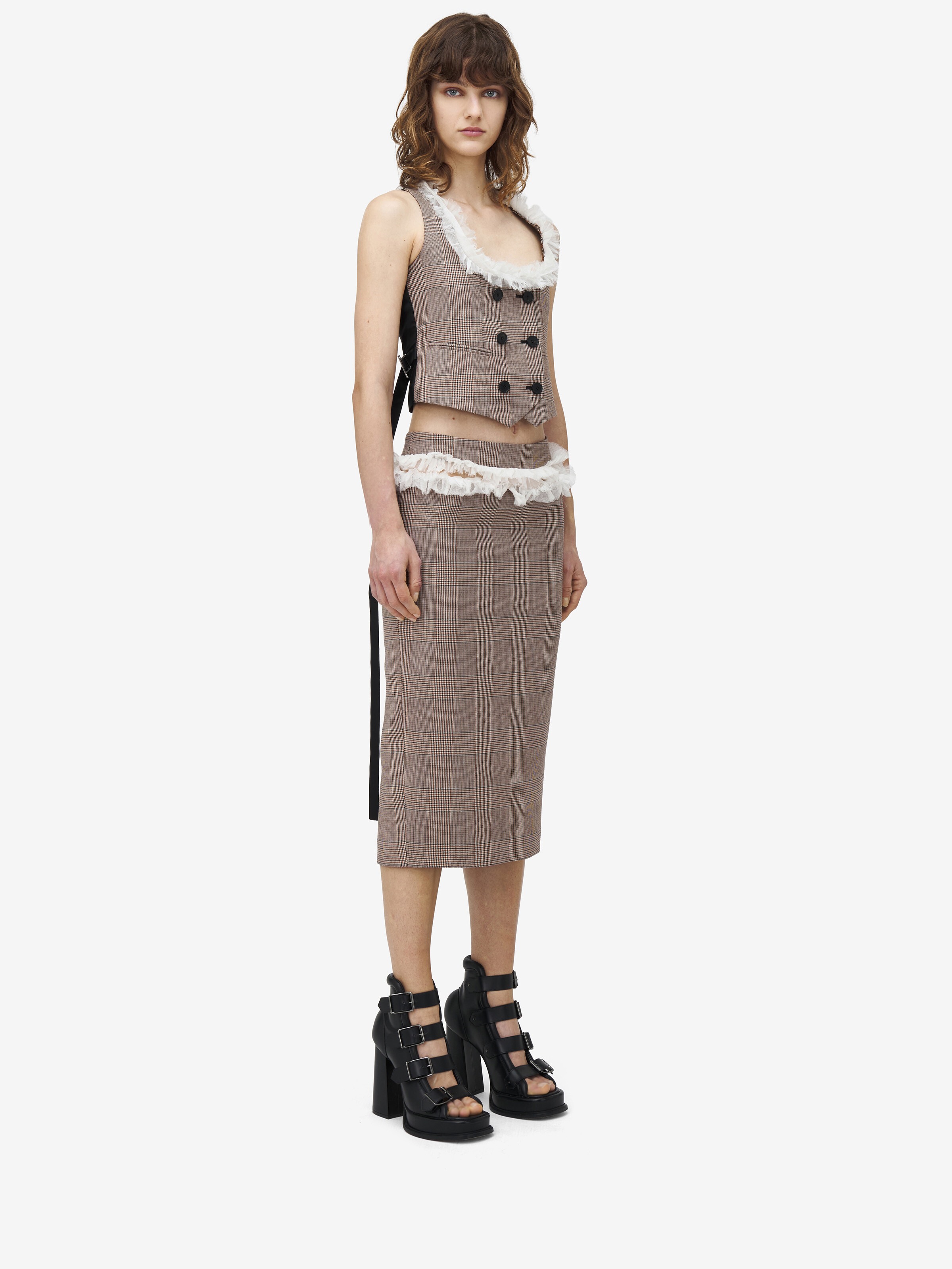 Heritage Check Slashed Buttoned Pencil Skirt - 3