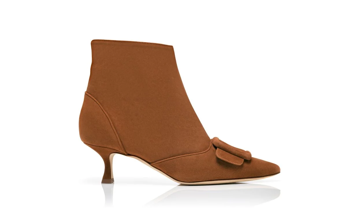 Light Brown Suede Buckle Detail Ankle Boots - 1