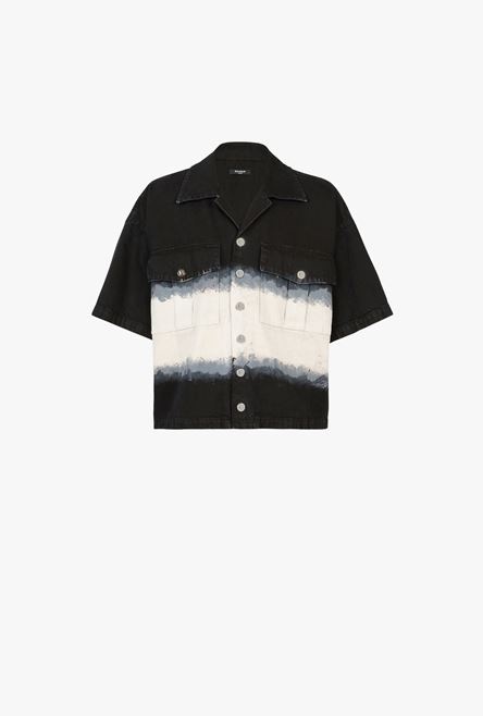 Oversized cotton shirt with black and white tie-dye print - 1